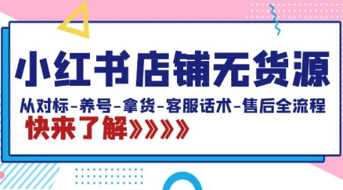 【副业8940期】小红书店铺无货源：从对标-养号-拿货-客服话术-售后全流程（20节课）-易学副业