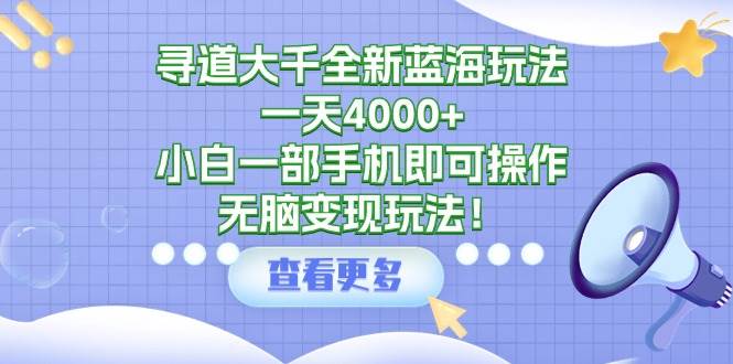 寻道大千全新蓝海玩法,一天4000+,小白一部手机即可操作,无脑变现玩法!插图 寻道大千全新蓝海玩法,一天4000+,小白一部手机即可操作,无脑变现玩法!插图