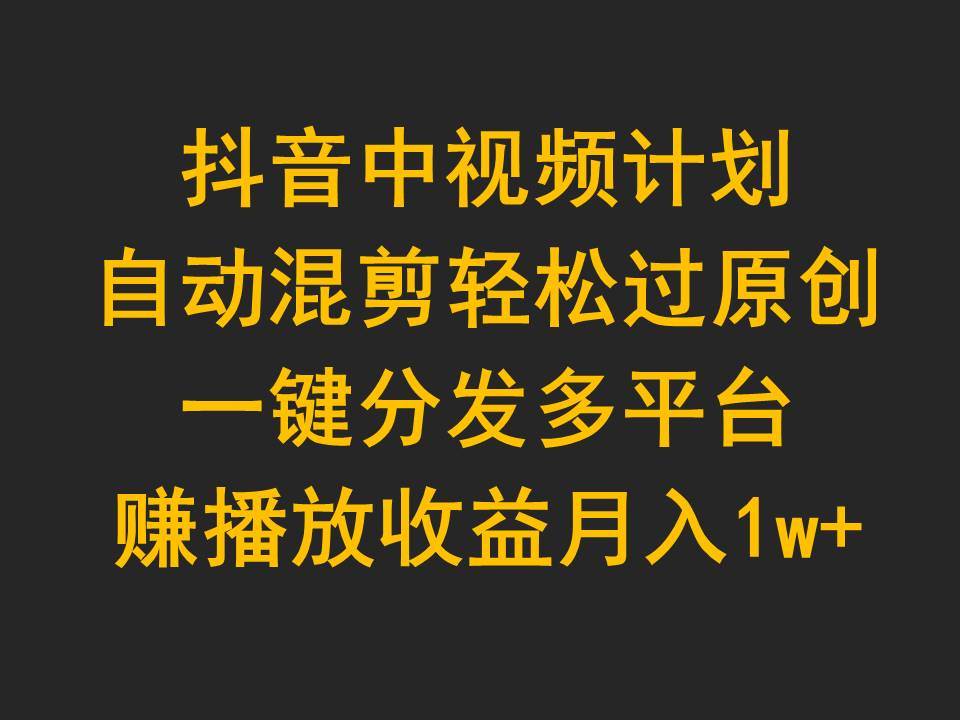 抖音中视频计划，自动混剪轻松过原创，一键分发多平台赚播放收益，月入1w+-易学副业