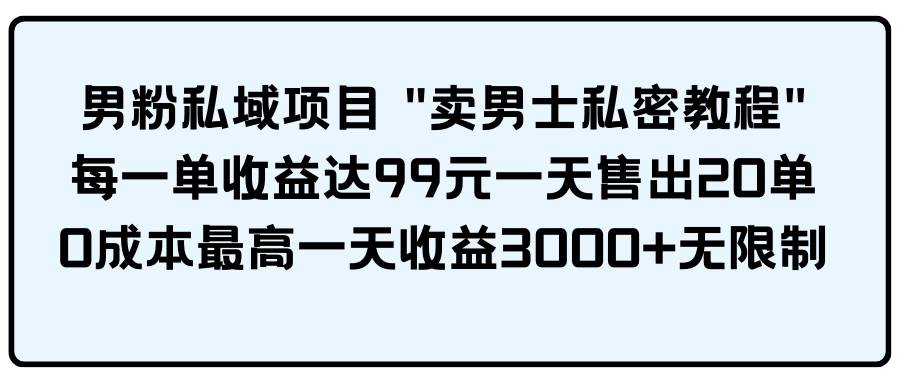 男粉私域项目 卖男士私密教程 每一单收益达99元一天售出20单-易学副业