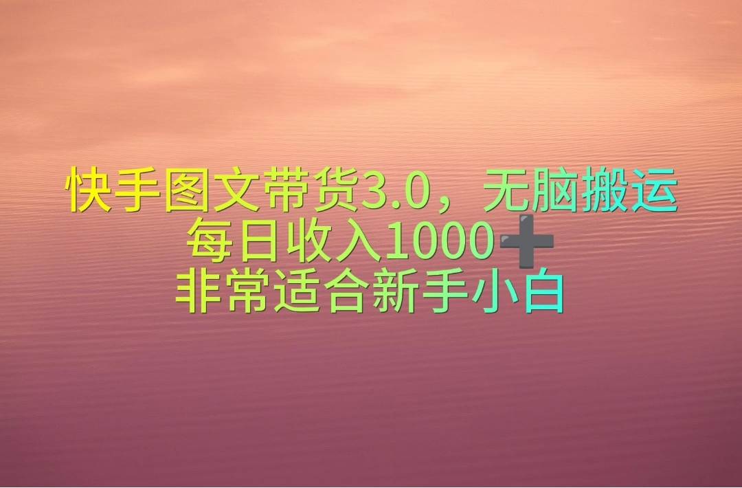 快手图文带货3.0，无脑搬运，每日收入1000＋，非常适合新手小白-易学副业