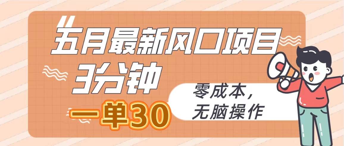 五月最新风口项目，3分钟一单30，零成本，无脑操作-易学副业