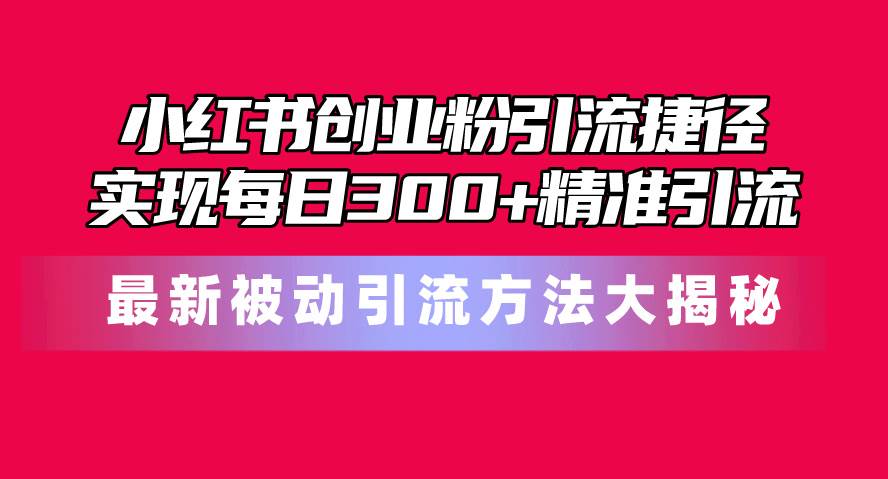 小红书创业粉引流捷径！最新被动引流方法大揭秘，实现每日300+精准引流-易学副业