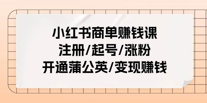 小红书商单赚钱课：注册/起号/涨粉/开通蒲公英/变现赚钱（25节课）-易学副业