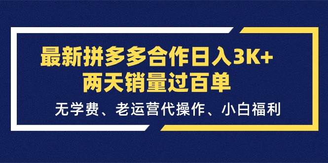 最新拼多多合作日入3K+两天销量过百单，无学费、老运营代操作、小白福利-易学副业