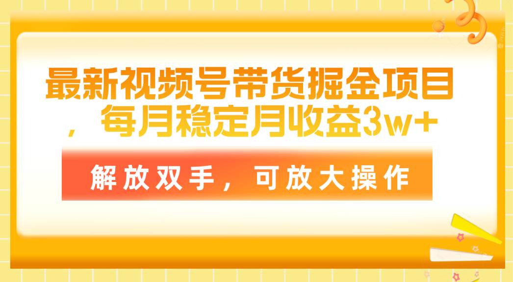 最新视频号带货掘金项目，每月稳定月收益3w+，解放双手，可放大操作-易学副业