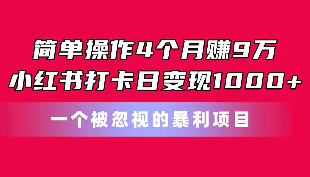简单操作4个月赚9万！小红书打卡日变现1000+！一个被忽视的暴力项目-易学副业