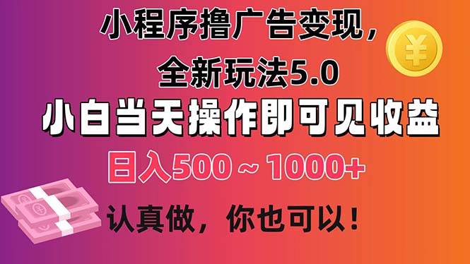 小程序撸广告变现，全新玩法5.0，小白当天操作即可上手，日收益 500~1000+-易学副业