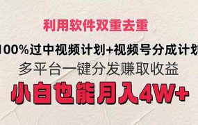 利用软件双重去重,100%过中视频+视频号分成计划小白也可以月入4W+-易学副业