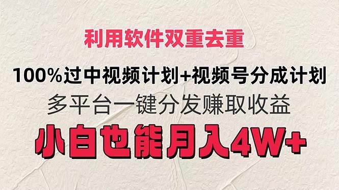 利用软件双重去重，100%过中视频+视频号分成计划小白也可以月入4W+-易学副业