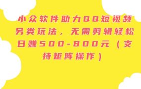 小众软件助力QQ短视频另类玩法,无需剪辑轻松日赚500-800元(支持矩阵...-易学副业