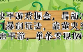 快手游戏掘金,最新冷门暴利玩法,靠萤火突击手游,单条变现1W+-易学副业