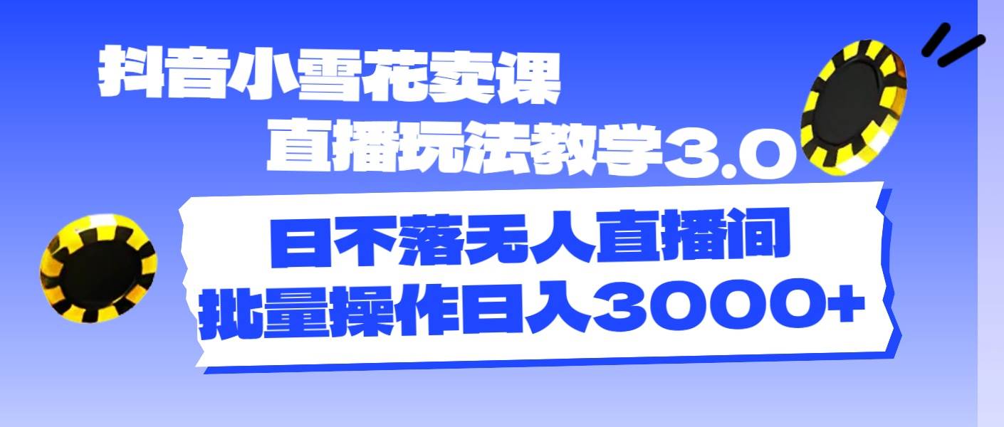 抖音小雪花卖课直播玩法教学3.0，日不落无人直播间，批量操作日入3000+-易学副业