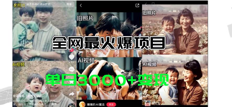 全网爆火的AI让老照片动起来教程，蹭热点日赚3000+，内含免费工具一键…-易学副业