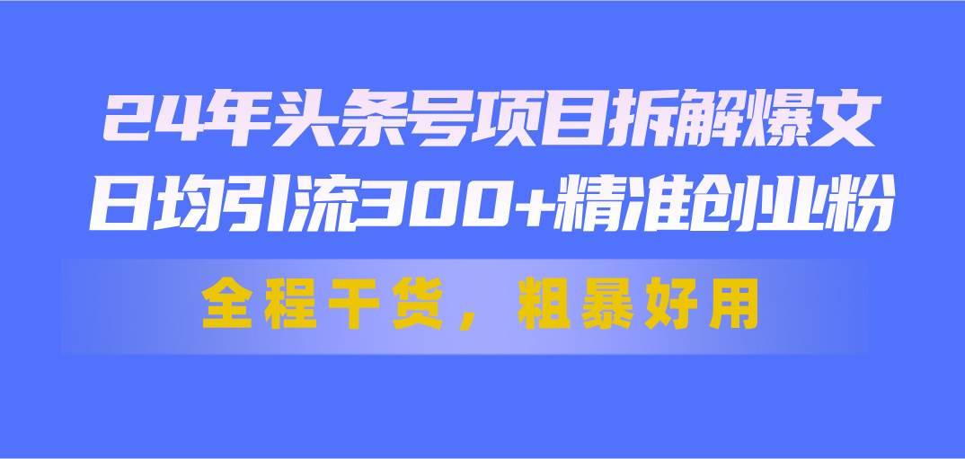 24年头条号项目拆解爆文，日均引流300+精准创业粉，全程干货，粗暴好用-易学副业