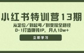 小红书特训营13期,从定位/到起号/到变现全路径,0-1打造赚钱IP,月入10w+-易学副业