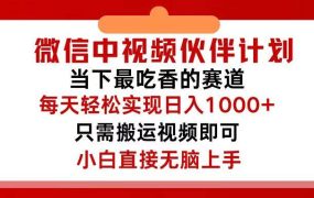 微信中视频伙伴计划,仅靠搬运就能轻松实现日入500+,关键操作还简单,...-易学副业