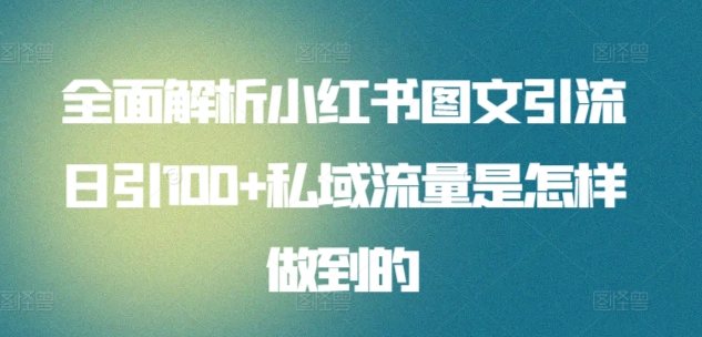 全面解析小红书图文引流日引100私域流量是怎样做到的-易学副业