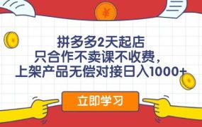 拼多多2天起店,只合作不卖课不收费,上架产品无偿对接日入1000+-易学副业