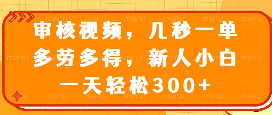审核视频项目，几秒一单，多劳多得，新人小白一天轻松300+-易学副业
