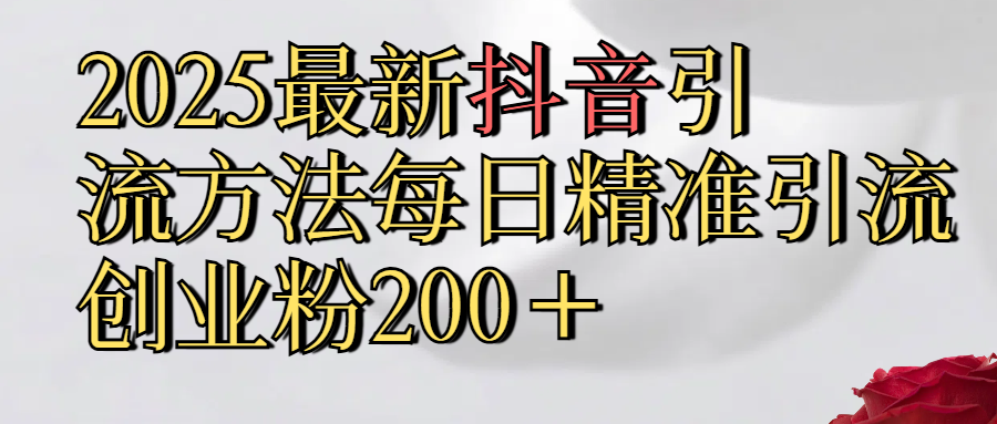 2025最新,抖音引流,方法每日精准引流创业粉300＋-易学副业