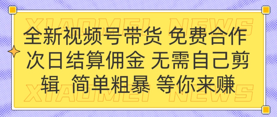 全新视频号 免费合作 佣金次日结算 无需自己剪辑-易学副业