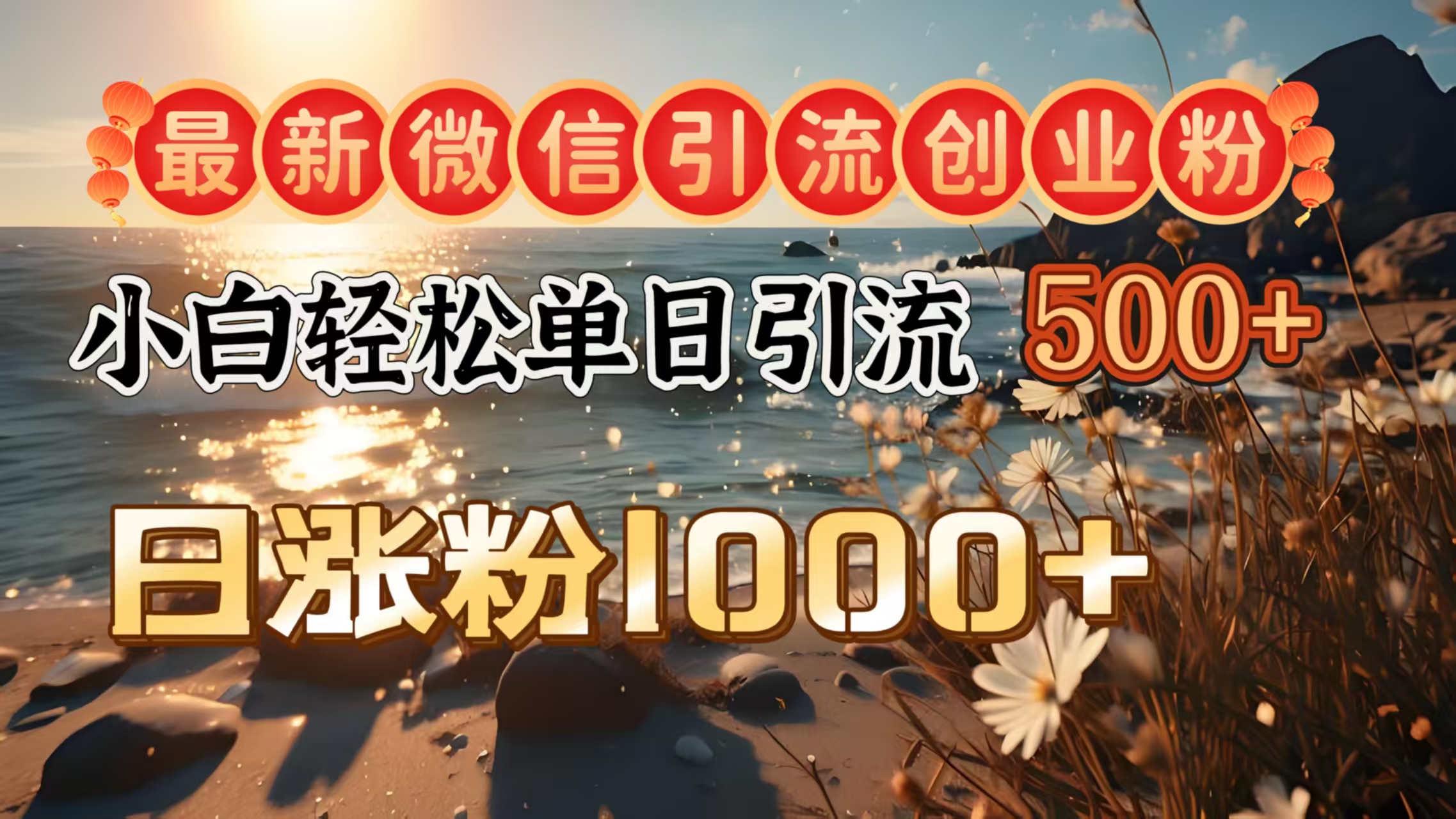 最新微信引流创业粉  ，小白单日轻松引流500＋，日涨粉1000＋-易学副业