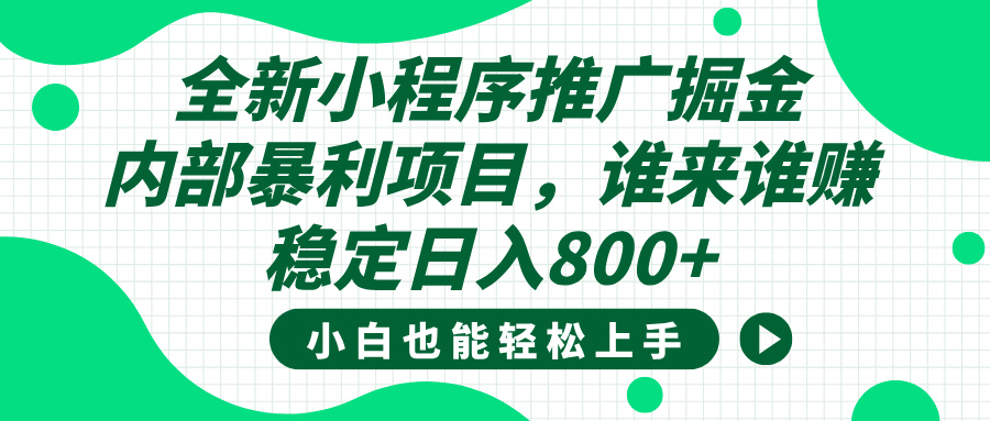 全新小程序推广掘金，内部暴利项目，小白轻松上手，稳定日入800+-易学副业