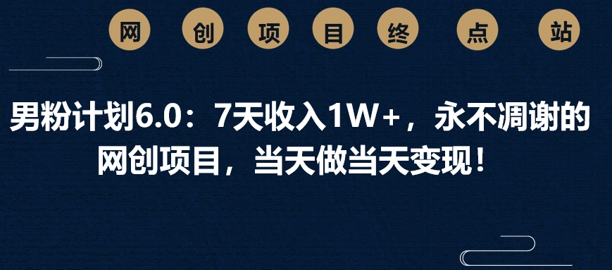 男粉计划6.0：7天收入1W+，永不凋谢的网创项目，当天做当天变现！-易学副业