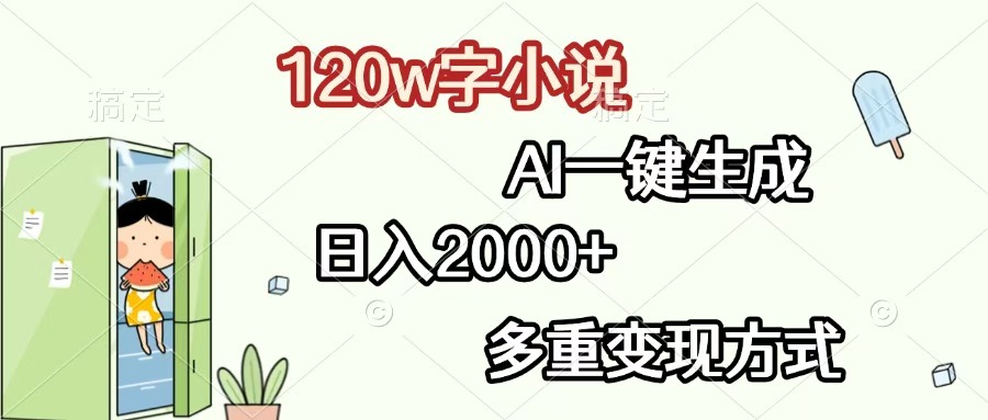 120w字小说，AI一键生成，日入2000+，多重变现方式-易学副业