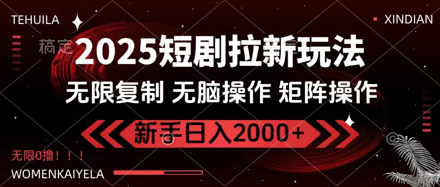 2025短剧拉新玩法，无需注册登录，无限0撸，无脑批量操作日入2000+-易学副业