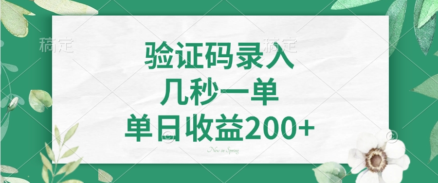 验证码录入，看图识字，几秒一单，单日收益200+-易学副业