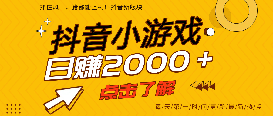 抖音小游戏，最新风口项目，亲测单游戏2000+感兴趣点击了解。-易学副业