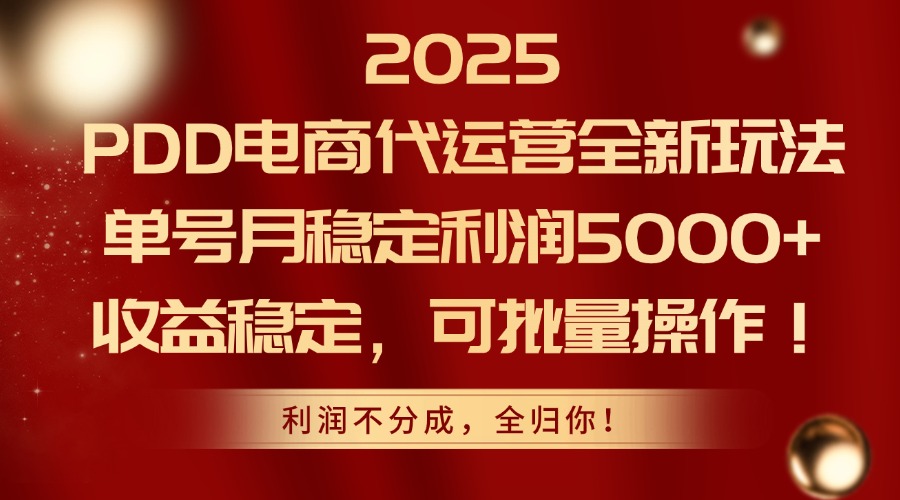 2025 PDD电商代运营全新玩法，单号月稳定利润5000+，收益稳定，可批量操作！-易学副业