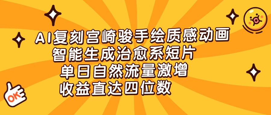 AI复刻宫崎骏手绘质感动画，智能生成治愈系短片，单日自然流量激增，收益直达四位数-易学副业