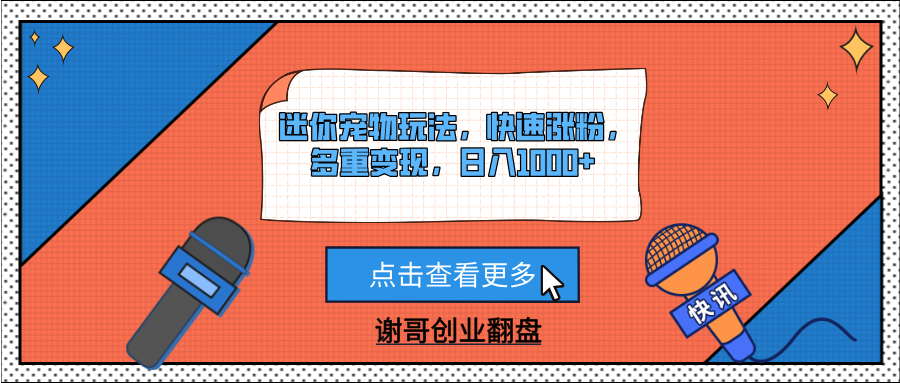 迷你宠物玩法，快速涨粉，多重变现，日入1000+-易学副业