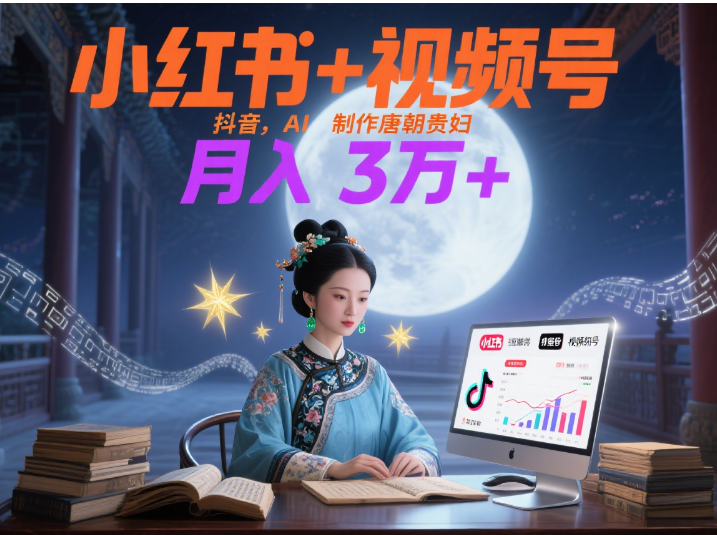 小红书+视频号+抖音，AI轻松制作唐朝贵妇IP，毒鸡汤、励志、减肥瘦身、养生赛道轻松切入，每天30分钟，轻松产出N条，月入3万+ -易学副业