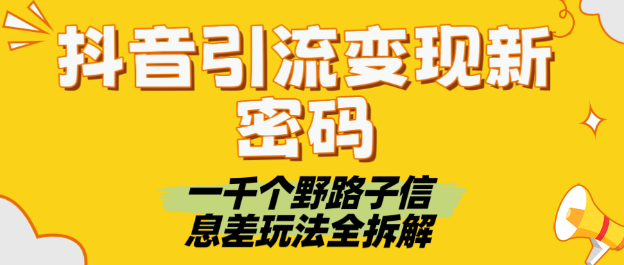 抖音引流变现新密码！一千个野路子信息差玩法全拆解-易学副业