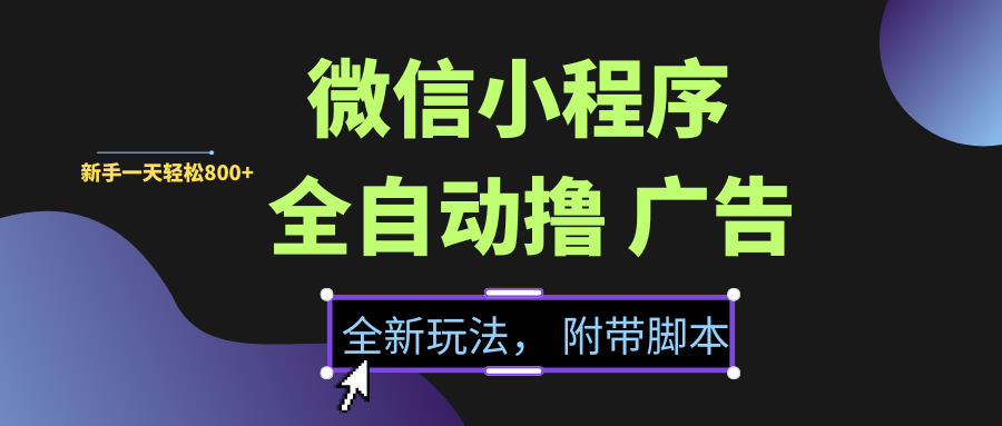 微信小程序挂机撸广告，全新玩法，新手一天轻松800+【附带脚本】-易学副业