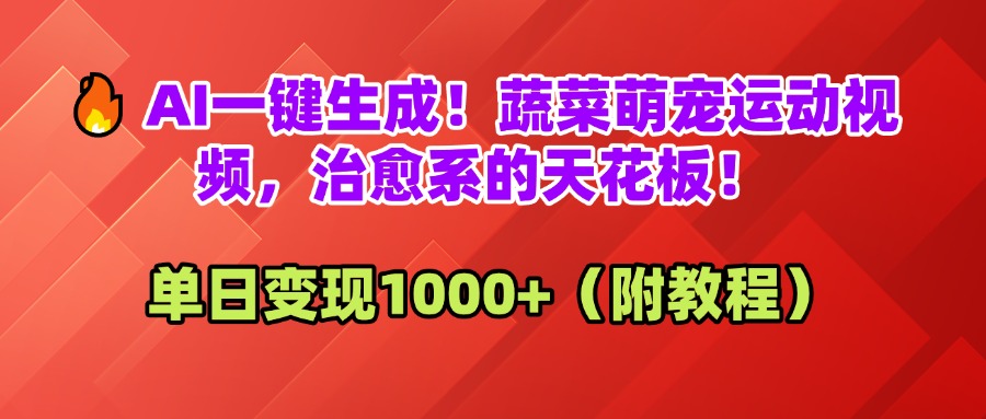 AI一键生成！蔬菜萌宠运动视频，治愈系的天花板！单日变现1000+（附教程）-易学副业