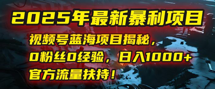 2025年最新暴利项目：视频号蓝海项目揭秘，0粉丝0经验，日入1000+，官方流量扶持！-易学副业
