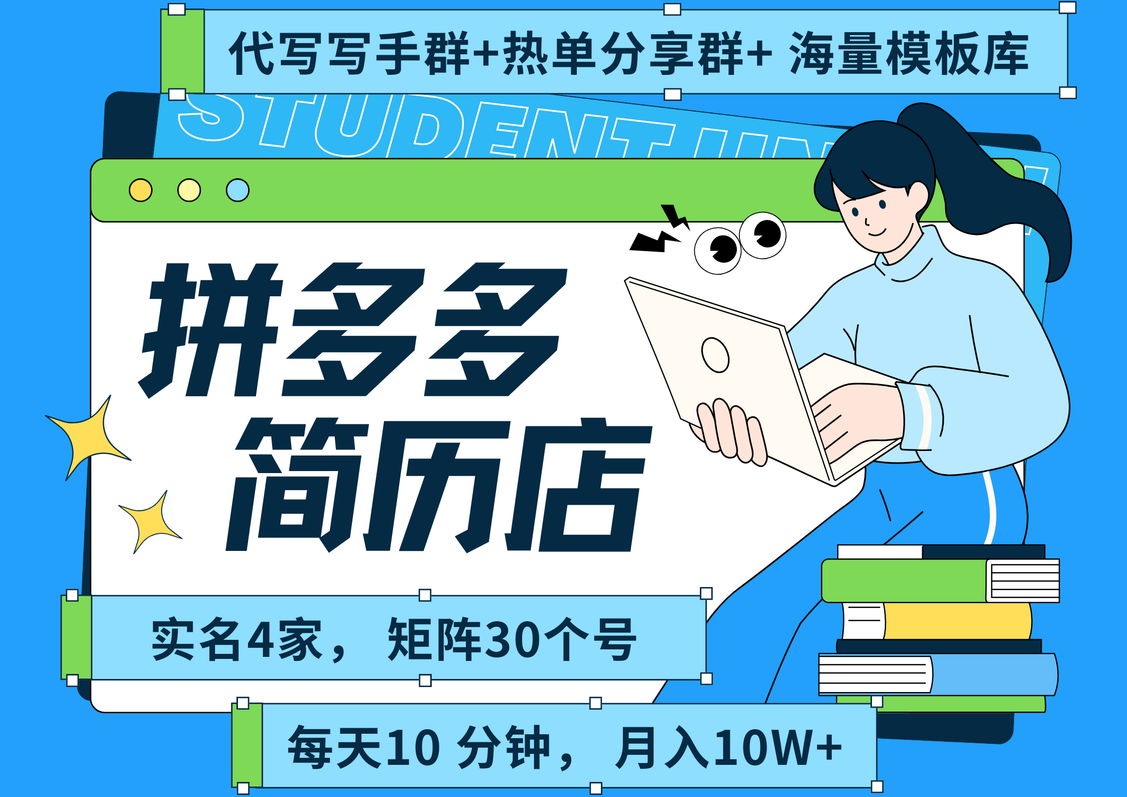 拼多多 虚拟资料 简历 海报代写 全SOP流程 毫无保留分享（含后端资料以及代写渠道）每天十分钟 每人实名四个店  矩阵30个账号  轻轻松松 月入10W-易学副业