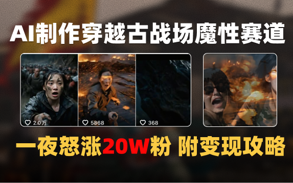 AI制作穿越古战场视频一夜涨粉20W保姆级教学（附AI变现指南）-易学副业