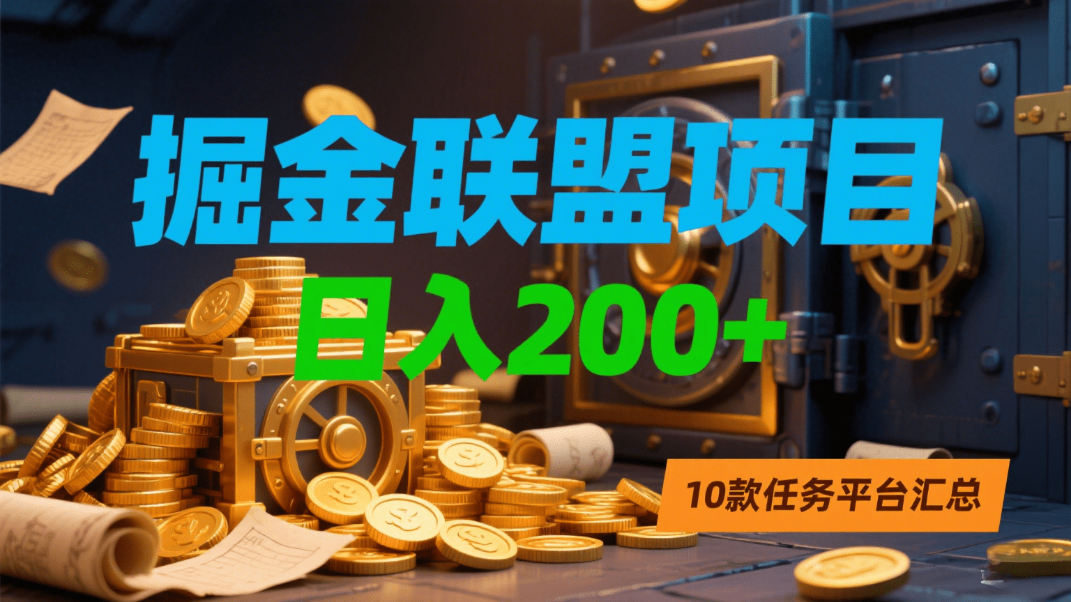 掘金联盟项目，日入200+，10款任务平台汇总-易学副业