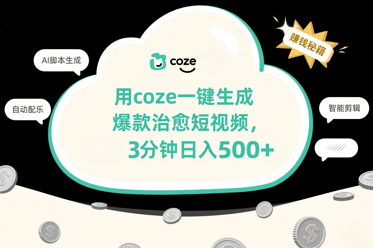 用coze一键生成爆款治愈短视频，3分钟日入500+-易学副业