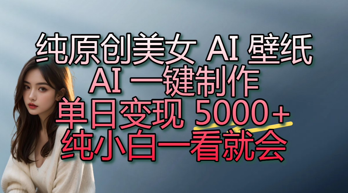 纯原创美女 AI 壁纸玩法，AI 一键制作，单日变现 5000+，纯小白一看就会-易学副业