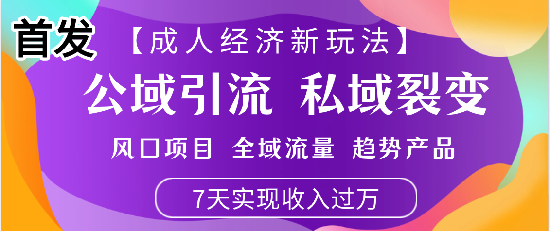 首发：【成人经济新玩法】市面独家玩法，风口项目、全域流量、趋势产品，7天实现月入过万-易学副业