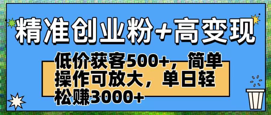 精准创业粉+高变现：低价获客500+，简单操作可放大，单日轻松赚3000+-易学副业