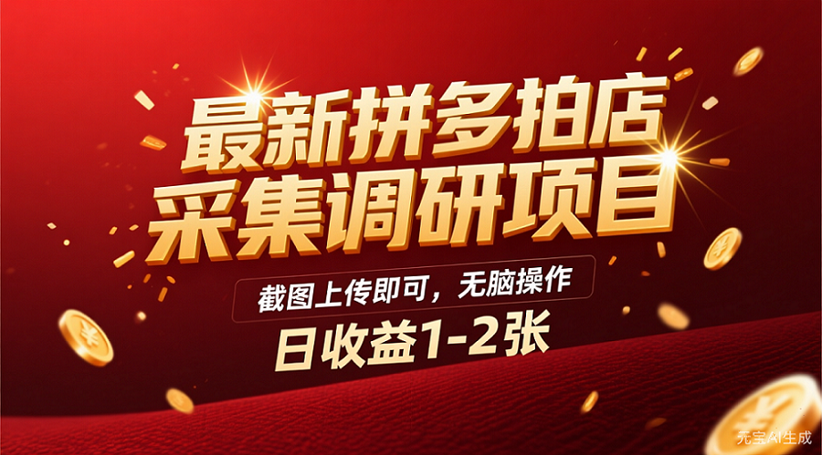 最新拼多多拍店采集调研项目,截图上传即可,无脑操作,日收益1-2张-易学副业