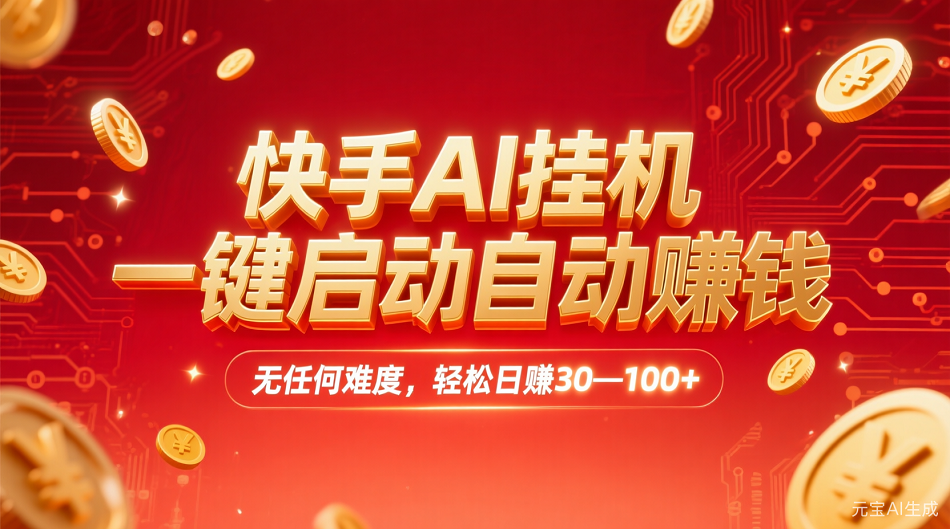快手AI,一键启动自动赚钱 无任何难度,轻松一天30—100+-易学副业